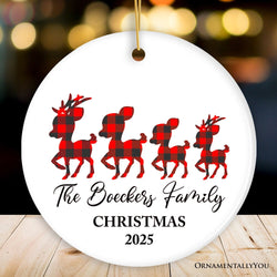 Personalized Plaid Reindeer Family Ornament