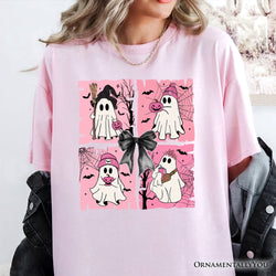 Pink Halloween Ghost T-Shirt, Coquette Spooky Season Tee for Girly Aesthetic