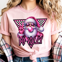 Pink Santa Blowing Bubblegum T‑Shirt, Def Jolly Coquette Retro Christmas Tee