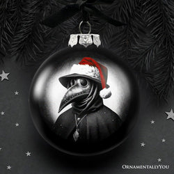 Plague Doctor Christmas Spooky Portrait Glass Ornament, Black Horror Halloween Tree Decoration