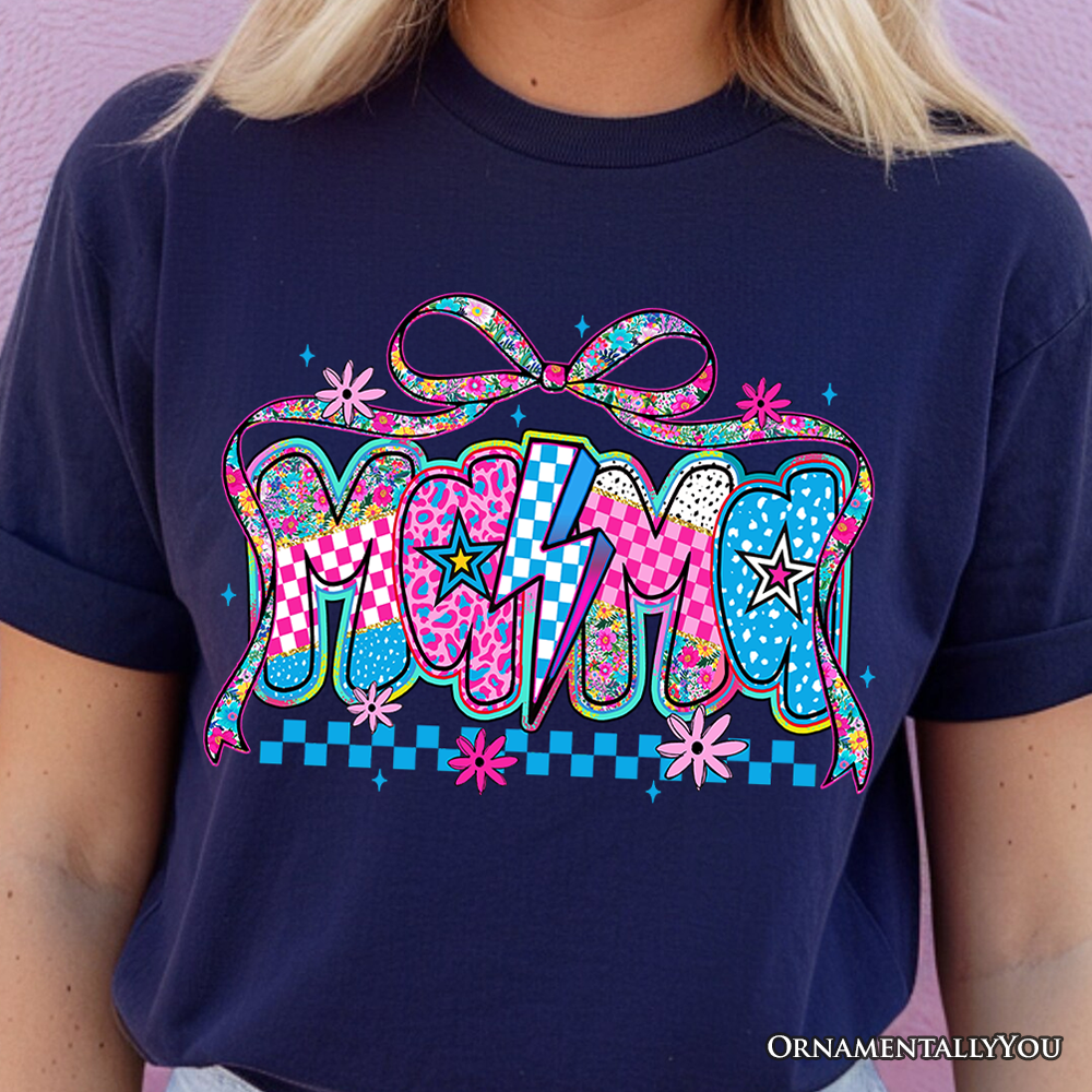 Preppy Mama Checkered Retro T-Shirt, Lightning Bolt Mom Tee