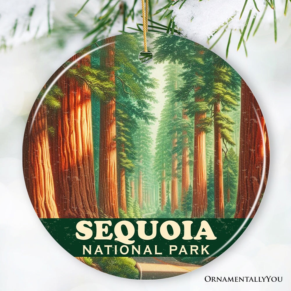 Radiant Sequoia National Park Ornament, California Forest Path Christmas Gift and Nature Explorer Souvenir