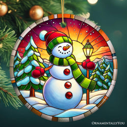 Radiant Sunset Glow Snowman Ornament, Frosty Guardian for Holiday Cheer Gift and Decor