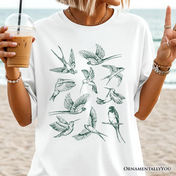 Retro Birds Nature T-Shirt, Vintage Green Bird Illustration Tee