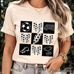 Retro Checkered Soccer T-Shirt, Coquette Bow Game Day Tee