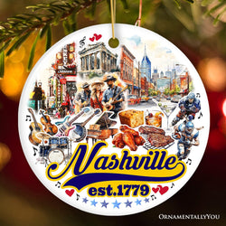 Rockin Nashville City Ceramic Art Ornament, Vintage Tennessee Souvenir and Christmas Decor