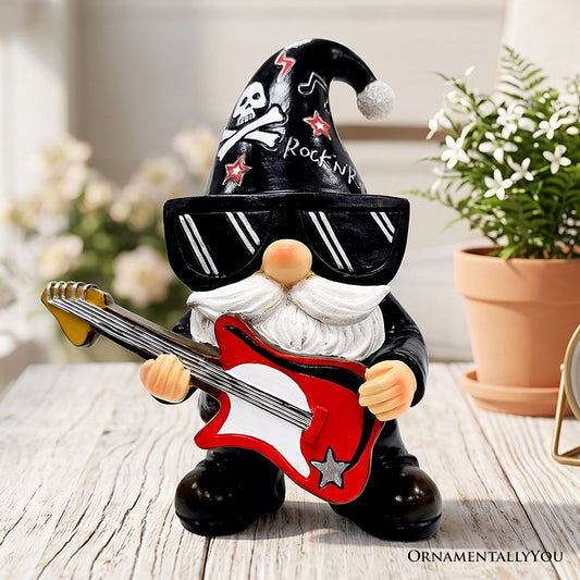 Rockstar Gnome Garden Statue, 7.5" Electric Guitar Playing Dwarf Figurine