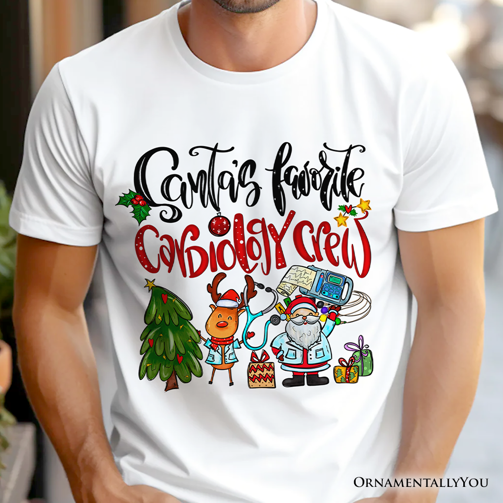 Santa's Favorite Cardiology Crew T-Shirt, Merry Christmas Cardiac Tee