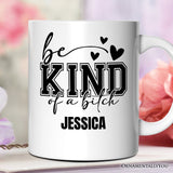 Sarcastic Be Kind Personalized Mug, Retro Bold Women With Bite Gift With Custom Name