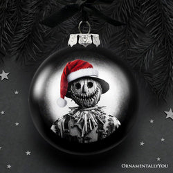 Scarecrow Christmas Spooky Portrait Glass Ornament, Black Horror Halloween Tree Decoration