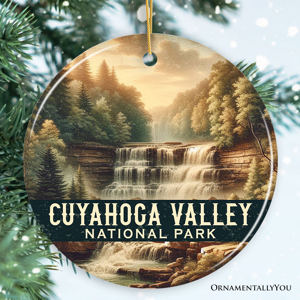 Serene Cuyahoga Valley National Park Ornament, Ohio Tiered Waterfall Forest Scene Christmas Gift and Scenic Nature Souvenir