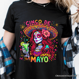 Sugar Skull Girl Cinco De Mayo T-Shirt, Mexican Margarita Sombrero Fiesta Tee