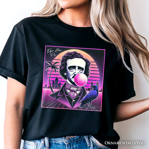 Synthwave 80's Styled Edgar Allan Poe Horror T-Shirt, Vaperwave Classic Retro Neon Halloween Tee