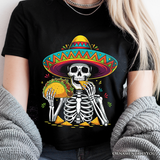 Taco Skeleton Cinco De Mayo T-Shirt, Funny Mexican Skull Sombrero Tee