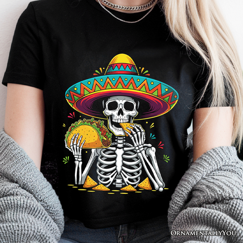Taco Skeleton Cinco De Mayo T-Shirt, Funny Mexican Skull Sombrero Tee