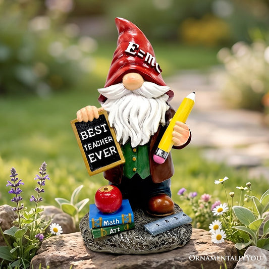 Teacher Gnome Garden Statue, 10" Classroom Dwarf Figurine Appreciation Gift for Teachers