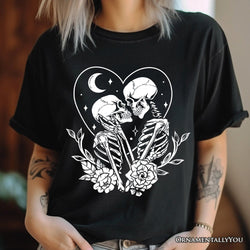 The Lovers Skeletons T-Shirt, Spooky Gothic Romantic Valentine Tee