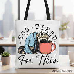 Too Tired For This Funny Raccoon Canvas Tote Bag, Retro Snarky Coffee Printed Gift Bag