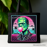 Vaperwave Frankenstein Retro Neon Horror Canvas Tote Bag, Synthwave 80's Styled Classic Halloween Gift