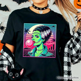 Vaperwave Mrs Frankenstein Retro Neon Horror T-Shirt, Synthwave 80's Styled Classic Halloween Tee