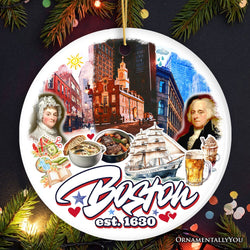 Vibrant Boston City Ceramic Art Ornament, Vintage Massachusetts Souvenir and Christmas Decor