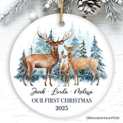 Watercolor Family Deer Christmas Personalized Ornament