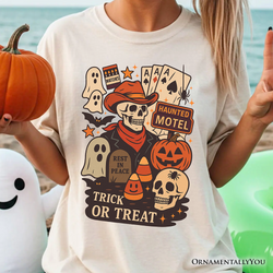 Western Halloween Skeleton T-Shirt, Haunted Motel Trick or Treat Tee