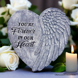 You’re Forever in Our Hearts Angel Wing Stepping Stone, 9.5" Garden Decorative Memorial Resin Figurine