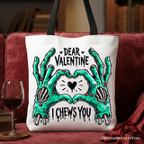 Zombie Valentine Hands I Chews You Canvas Tote Bag, Funny Bag for Horror Spring Season