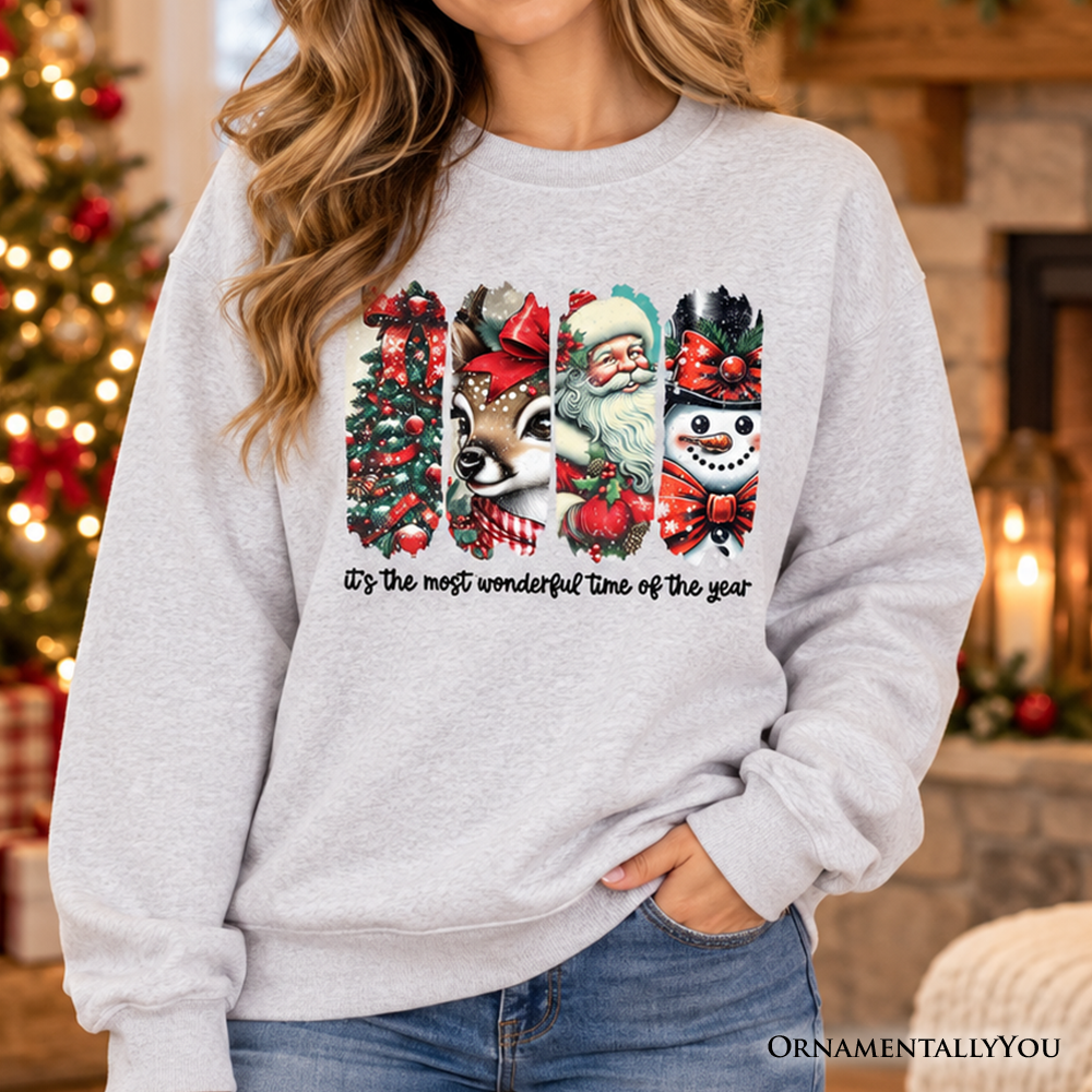 It's Most Wonderful Time Of The Year Sweatshirt, Reindeer, Santa, Snowman Vintage Sweater for Christmas
