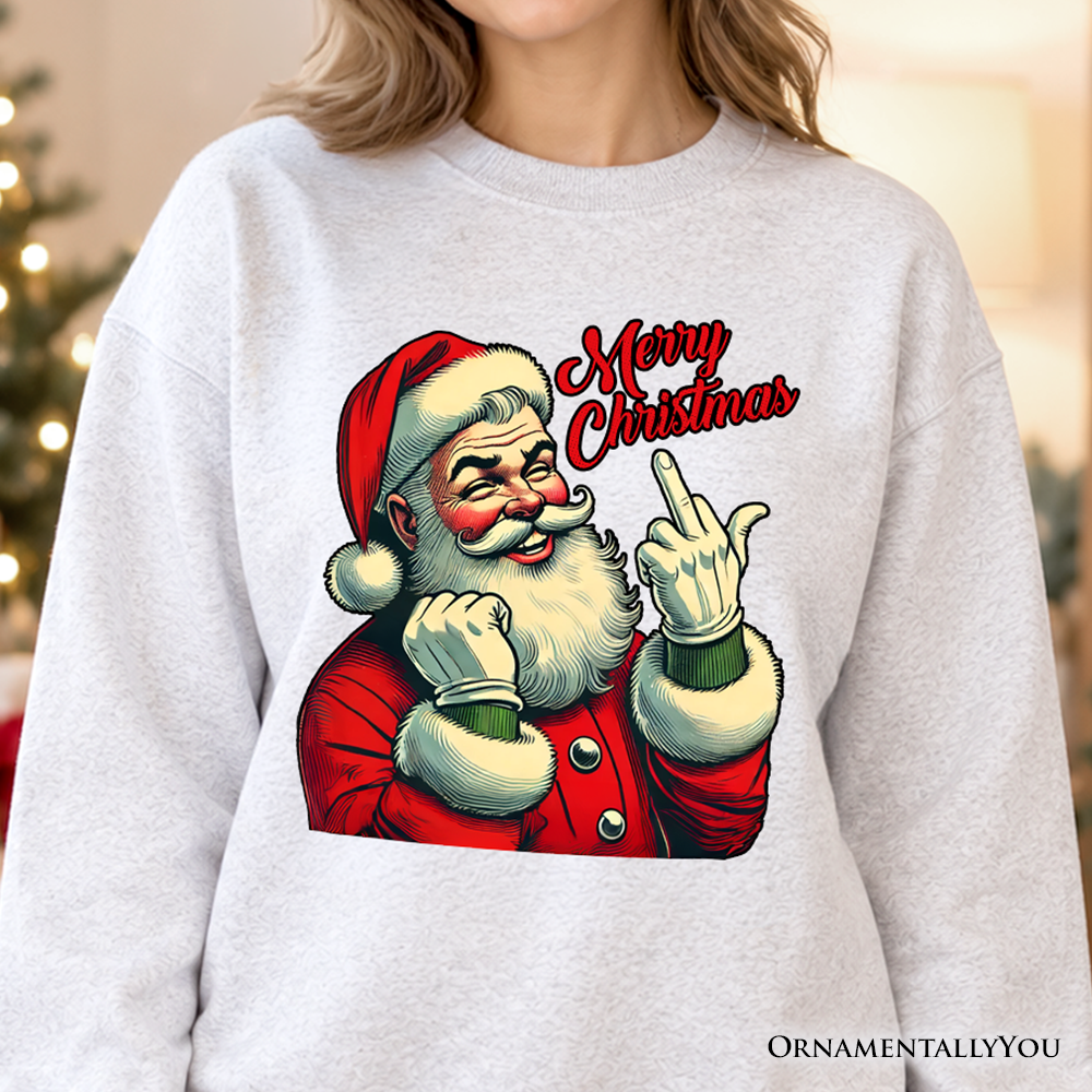 Santa Middle Finger Christmas Sweatshirt, Vintage Funny Sweater for Naughty Holiday Humor