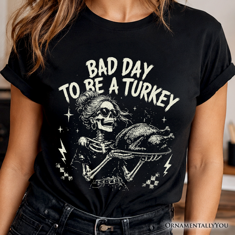 Bad Day to Be a Turkey T-Shirt, Funny Vintage Thanksgiving Skeleton Tee