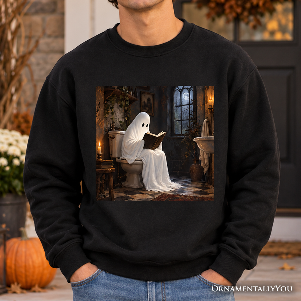 Ghost Reading on the Toilet Sweatshirt, Funny Vintage Halloween Sweater
