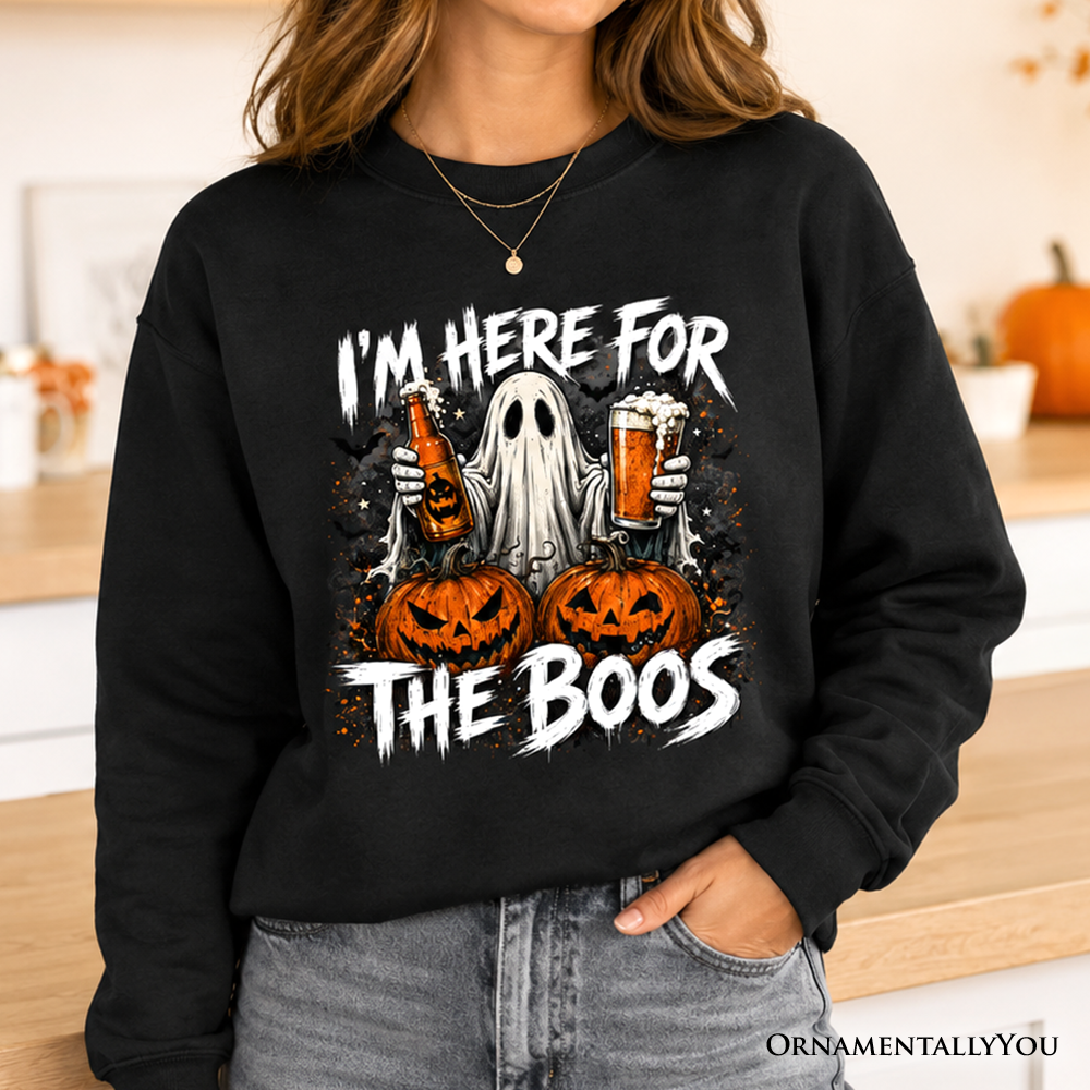 I'm Here for the Boos Ghost Sweatshirt, Funny Halloween Beer Pumpkin Sweater