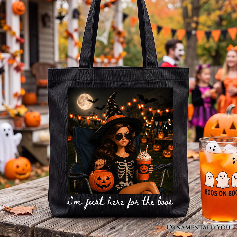 I’m Just Here for the Boos Witch Tote Bag, Funny Halloween Party Gift Shopper