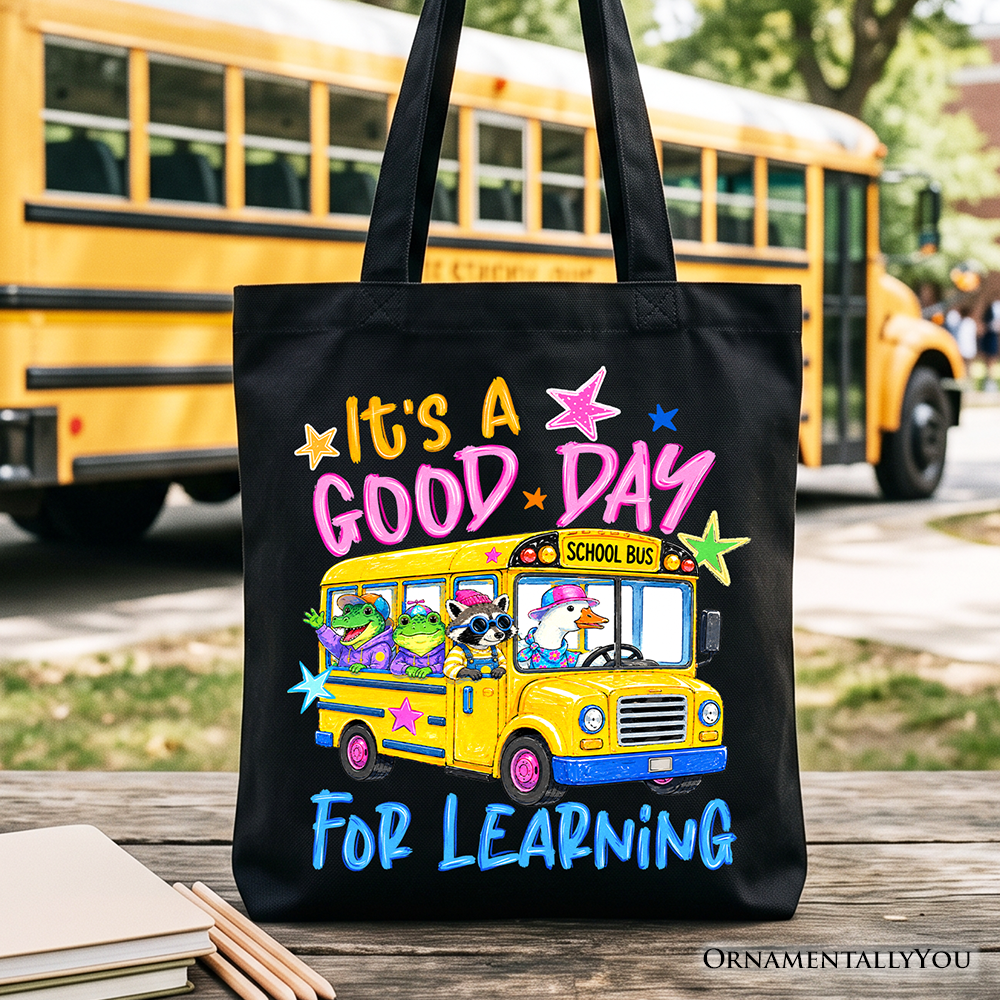 School Bus Good Day for Learning Tote Bag, Funny Back to School Gift Shopper