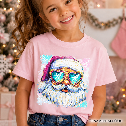 Kids Merry Christmas Santa Sunglasses Christmas T-Shirt, Funky Retro Holiday Youth Tee