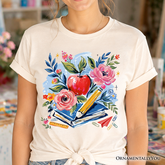 Boho Floral Teacher T-Shirt, Watercolor Back to School Tee