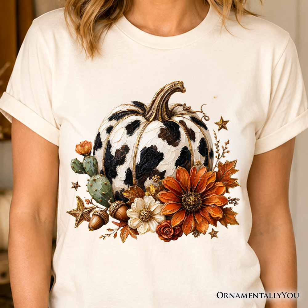 Cow Pumpkin Floral T-Shirt, Western Autumn Harvest Tee