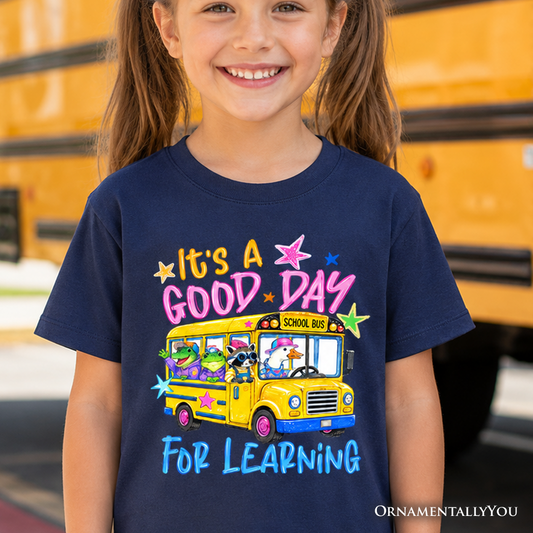 Kids School Bus Good Day for Learning T-Shirt, Funny Back to School Youth Tee