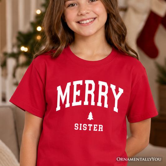 Kids Merry Sister Retro Christmas T-Shirt, Matching Family Holiday Youth Tee