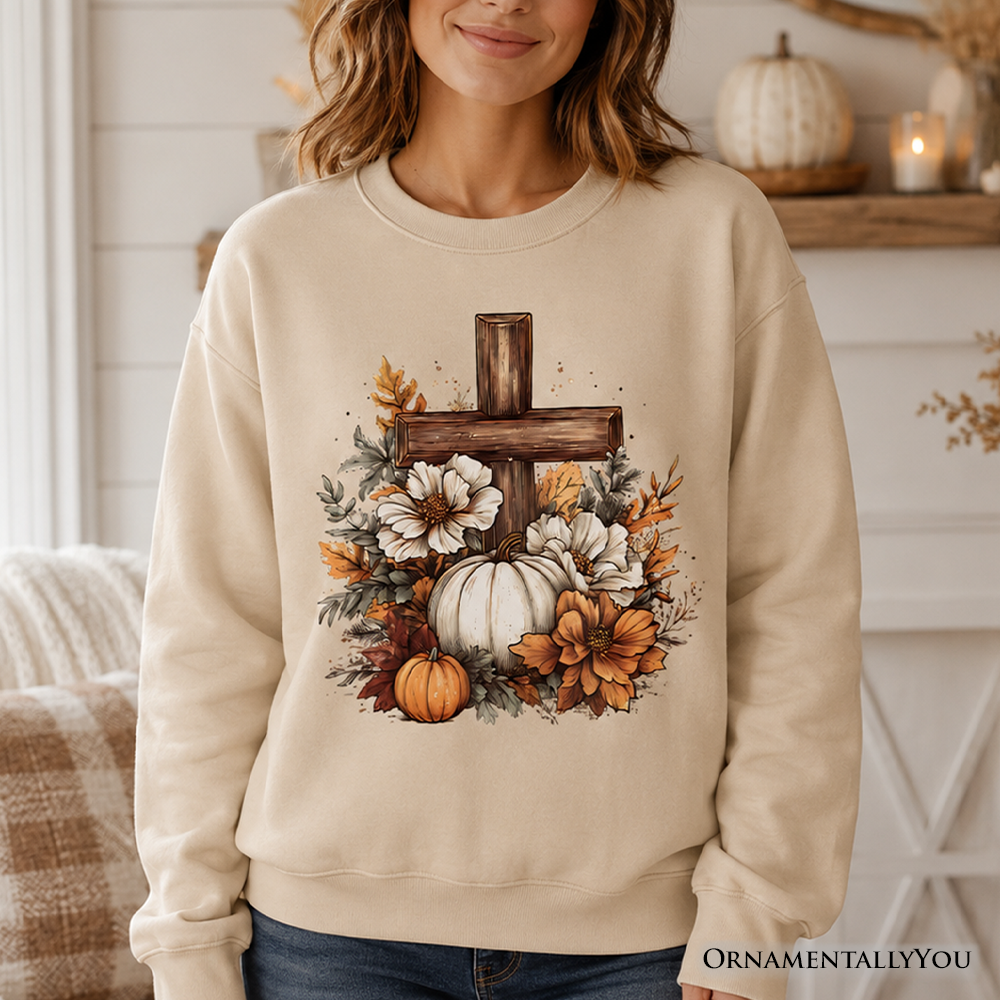 Christian Floral Pumpkin Cross Sweatshirt, Boho Religious Fall Sweater