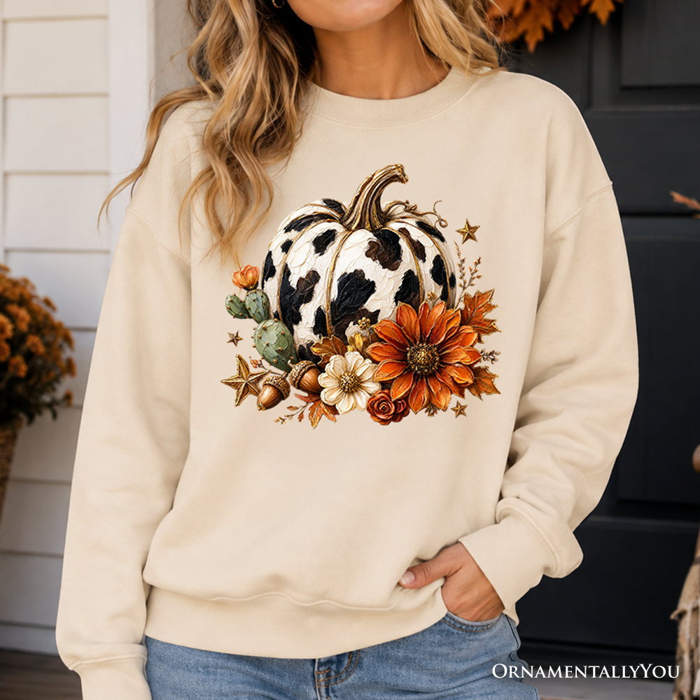 Cow Pumpkin Floral Sweatshirt, Western Autumn Harvest Sweater