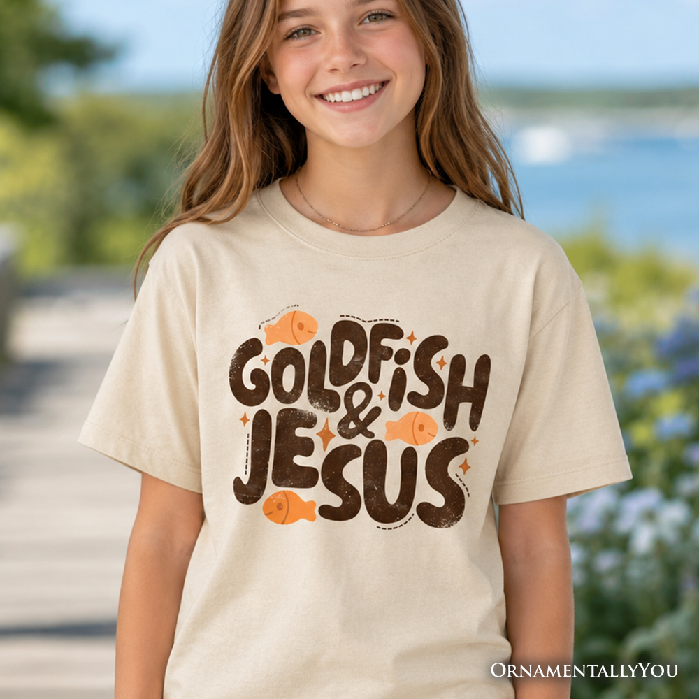 Goldfish and Jesus Kids T-Shirt, Retro Funny Christian Faith Tee for Youth