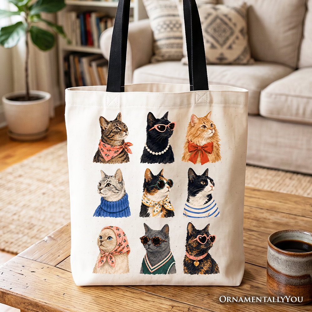 Fashion Colorful Cats Tote Bag, Animals Breeds Summer Gift Shopper