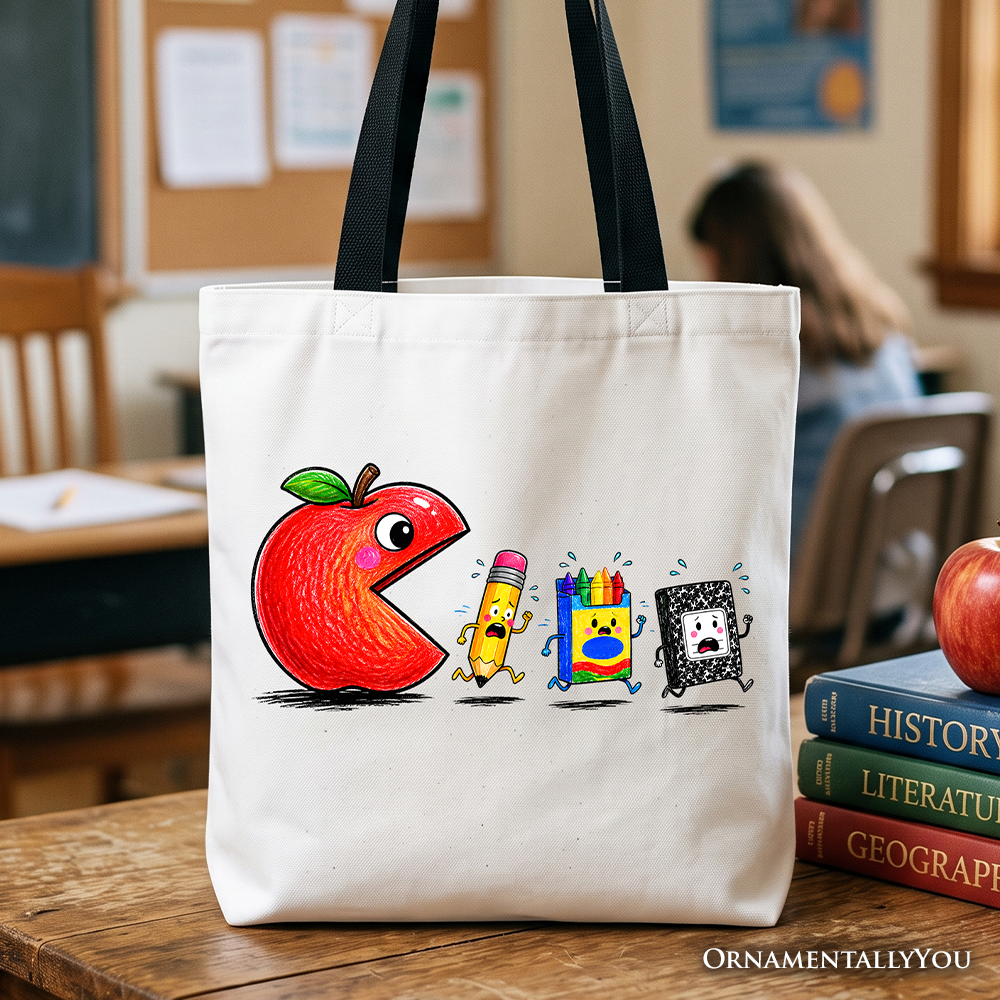 Funny Apple 1st Day of School Tote Bag, Gift Shopper for Teacher