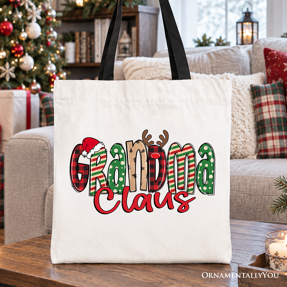 Grandma Claus Retro Christmas Tote Bag, Matching Family Holiday Gift Shopper