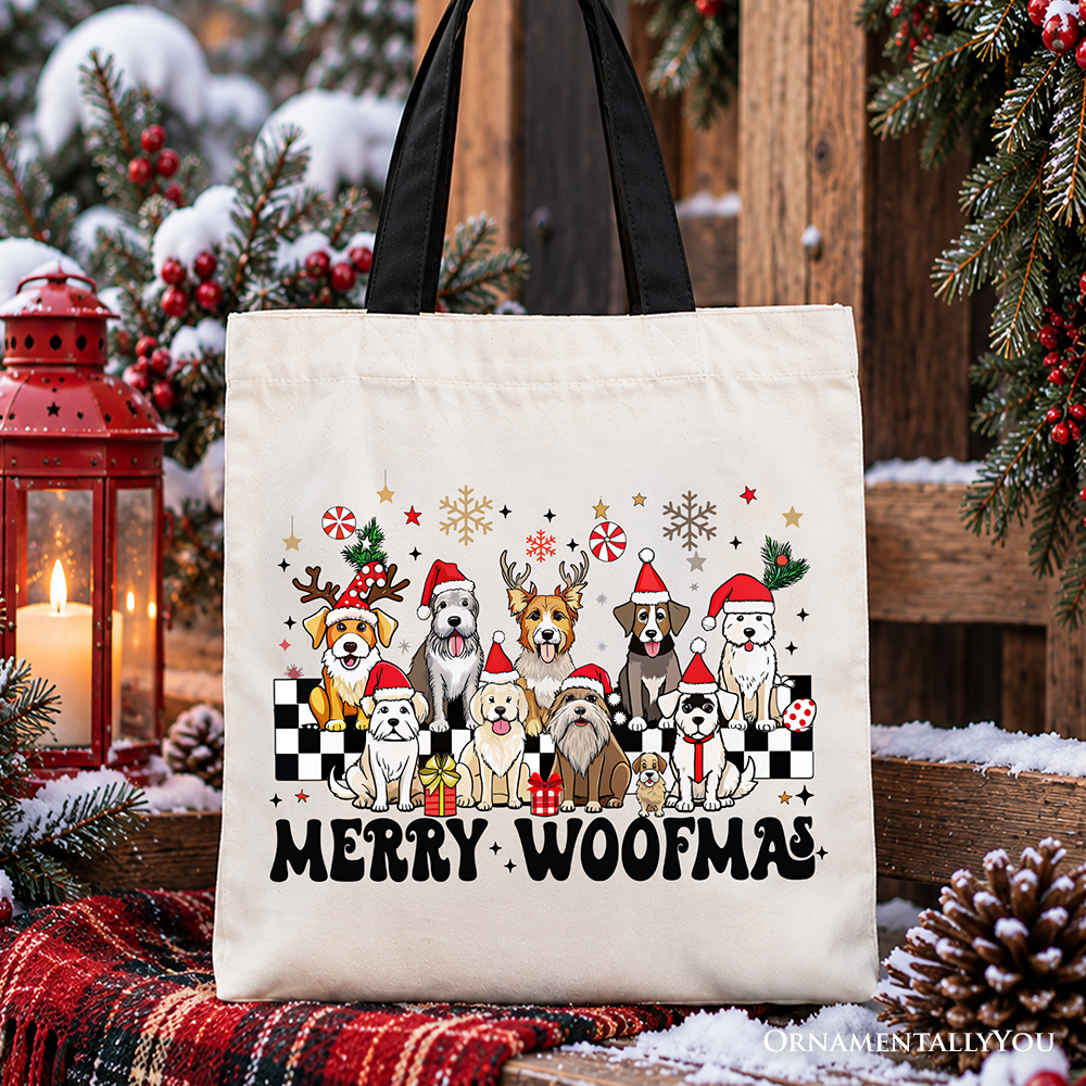 Merry Woofmas Dog Mama Tote Bag, Dogs With Santa Hats Christmas Gift Shopper