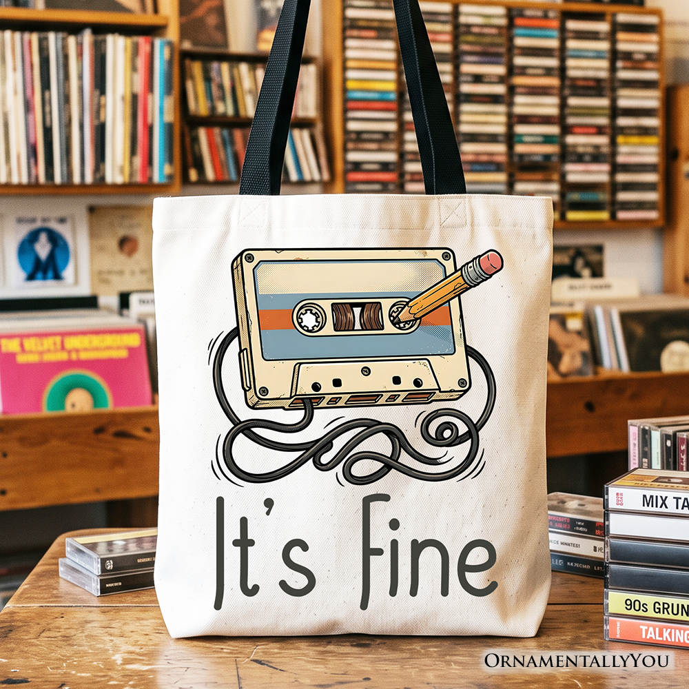 Retro Cassette Tape Tote Bag, 90s Music Vibe Gift Shopper