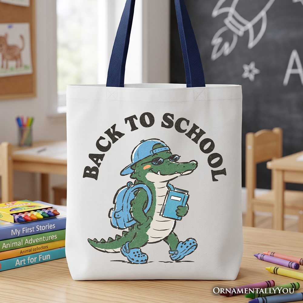 Alligator Back to School Tote Bag, Cool Gift Shopper for Teachers or Student